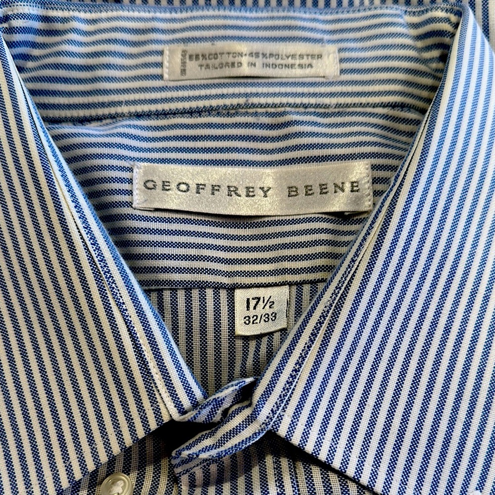 Geoffrey Beene Blue and White Striped Dress Shirt